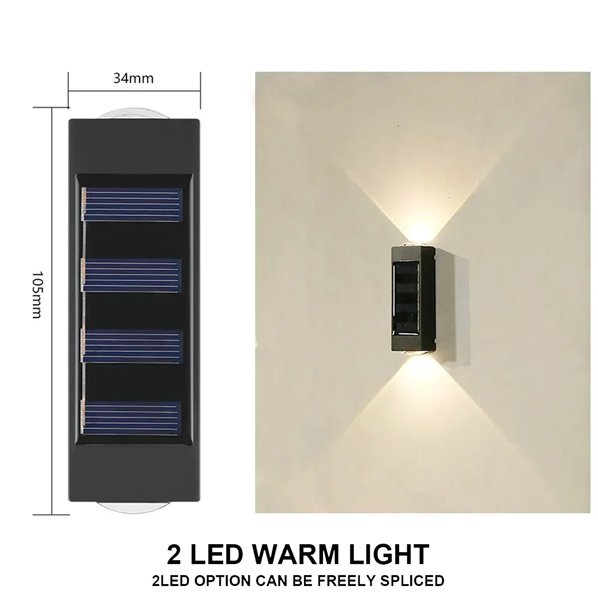 Buitenzonne-LED-wandlampen, waterdichte LED-zonnelamp, op- en neergaande lichtgevende verlichting voor tuin, balkon, tuin, straatdecoratielampen