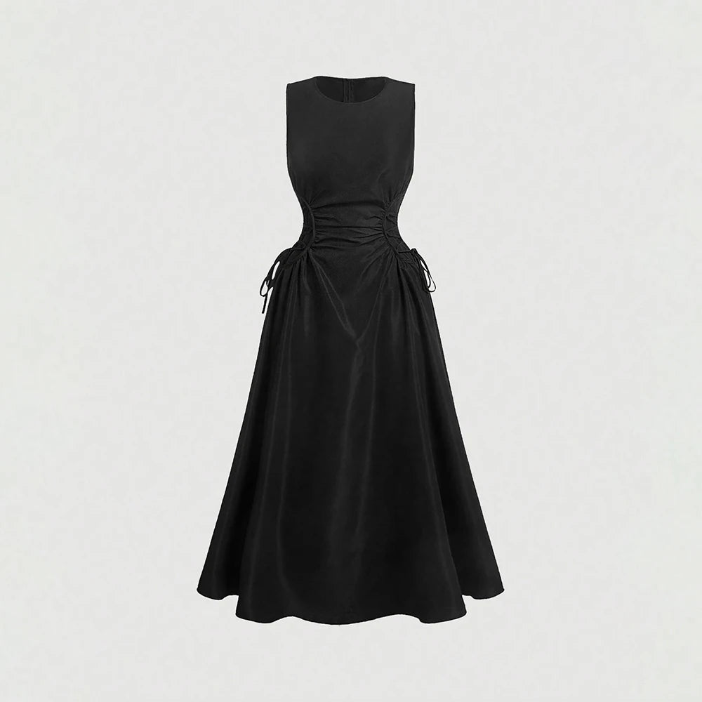 Dresses Spring Summer Fashion Elegant Solid Colour Sleeveless Round-Neck Midi Party Shift Dresses For Women