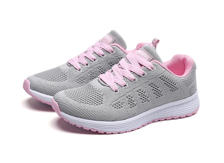 Women's Sneakers Breathable 2025 New Fashion Flat Outdoor Woman Vulcanize Shoes Mesh Fabric Lace Up Ladies Shoes Female Footwear