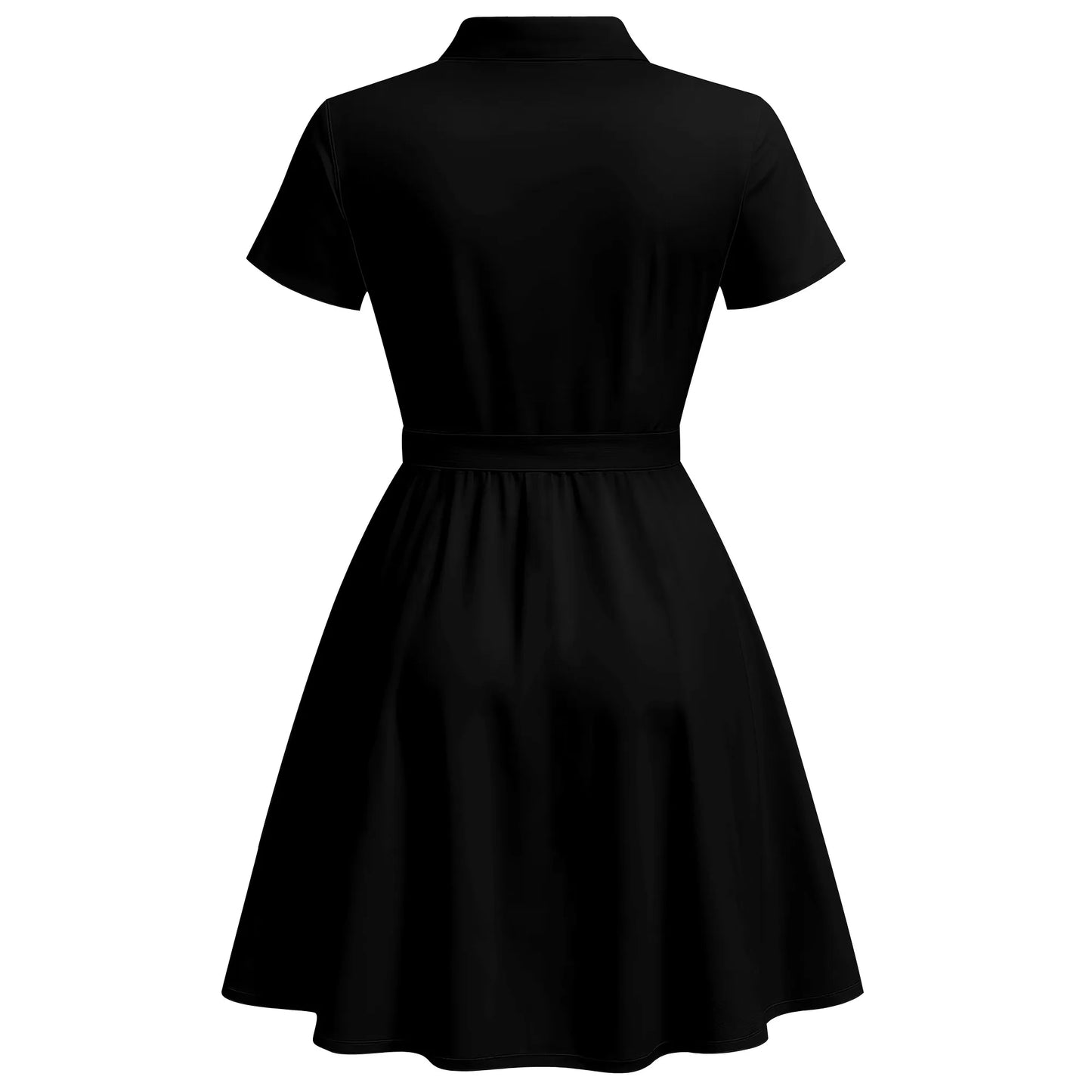 Women's Fashion Button Up Split Dresses Short Sleeve Casual Solid Color Midi Dress A-Line Swing Dresses with Belt