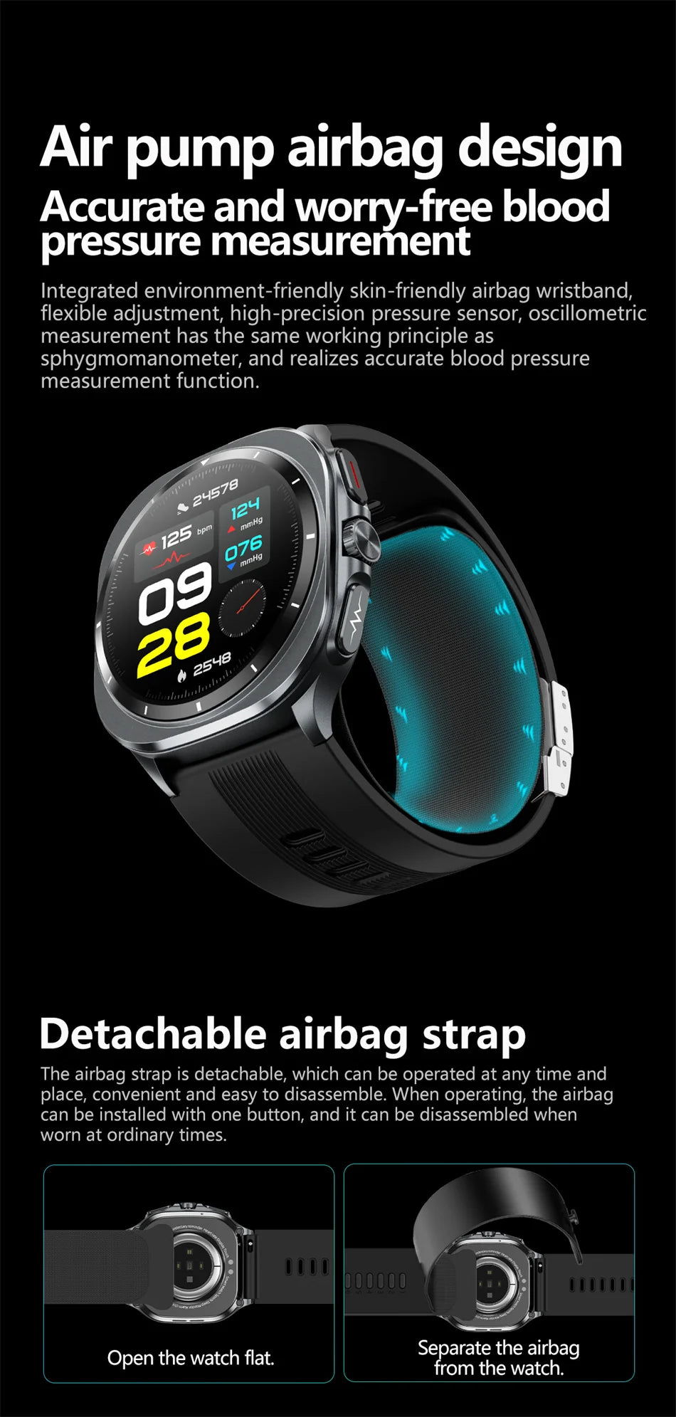 2025 Health track Smartwatch Air Pump Airbag True Blood Pressure Health Measure Smart Watch Men Women Blood oxygen BT Call