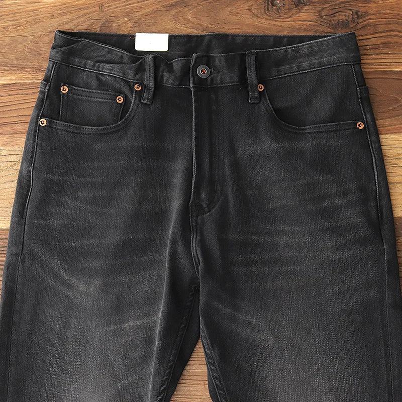 5028# 2024 Lente en herfst Nieuwe Amerikaanse retro elastische zwarte denim jeans Heren eenvoudige gewassen slanke rechte jeugd casual broek