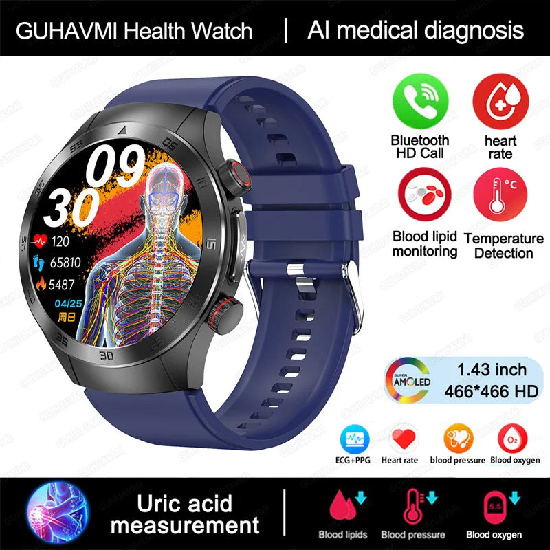 2025 New Smart Watch ECG+PPG Laser Treatment Blood Lipid Heart Rate Blood Pressure Health Sport Smartwatch For Men - Compatible with Huawei & Xiaomi IOS