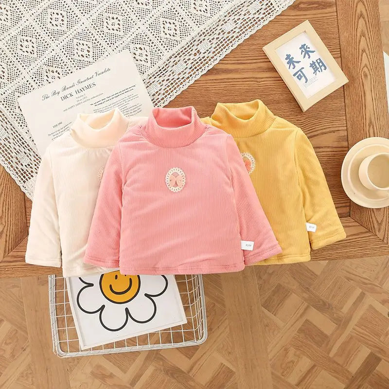 Kid's Winter Blouse 1-5Y Girls Padded Cotton Long Sleeve T-shirt Children's Thickening Warm Bottoming Shirt