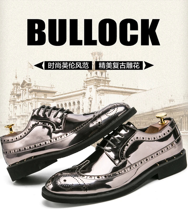 Fashionable Mens Silver Brogue Shoes New Cool Male Formal Evening Shoes Large Size 38-46 Wedding Dress Shoes for Men