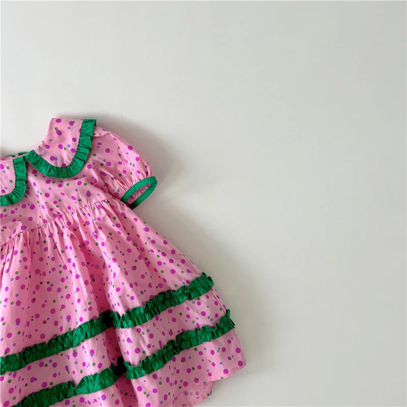 Summer Girls Clothing Dot Children Dress Pink Dresses for Kids 1-5Y