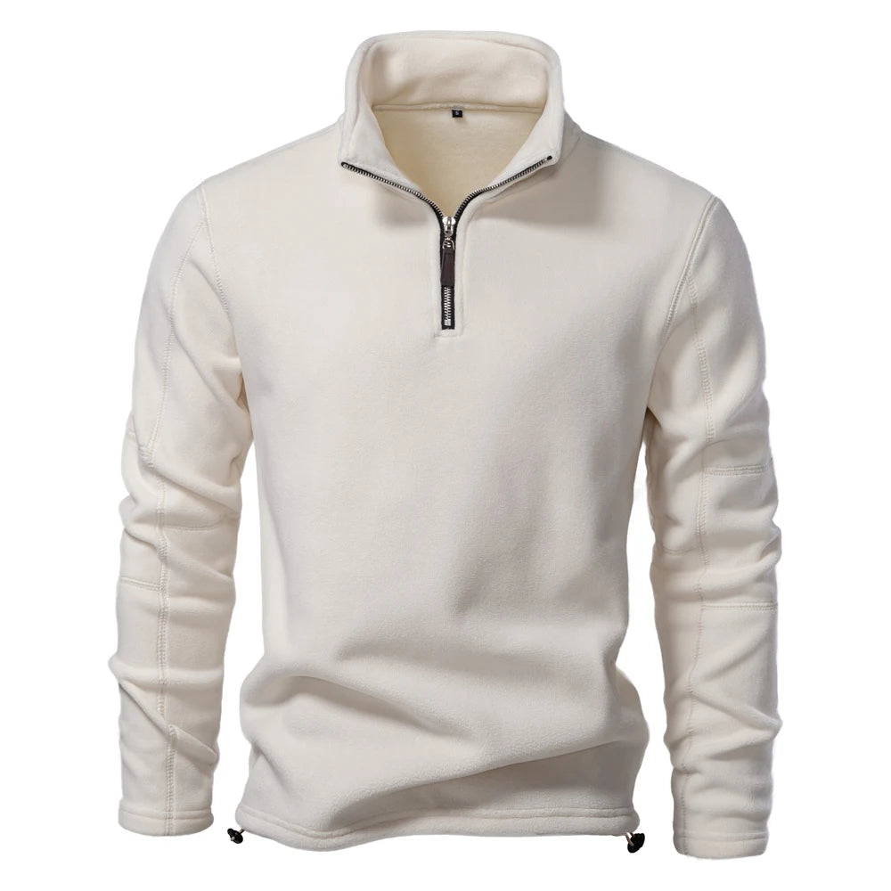 Men's Thickened Warm Fleece Sweatshirt Jacket Quarter Zipper Mock Neck Pullover Men's Sweatshirt Soft Shell Jacket