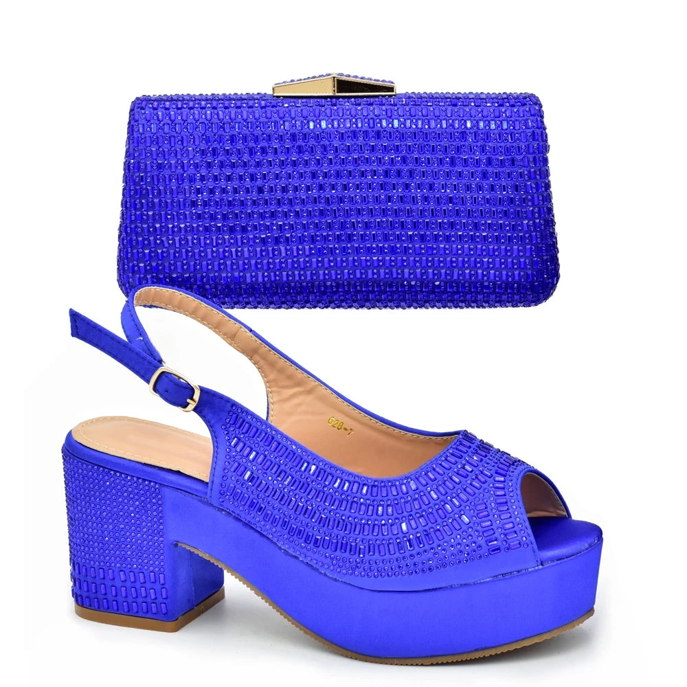 Africa Shoe and Bags Set Decorated with Rhinestone Wedges Shoes for Women Italian Women Wedding Shoes with Bag Set