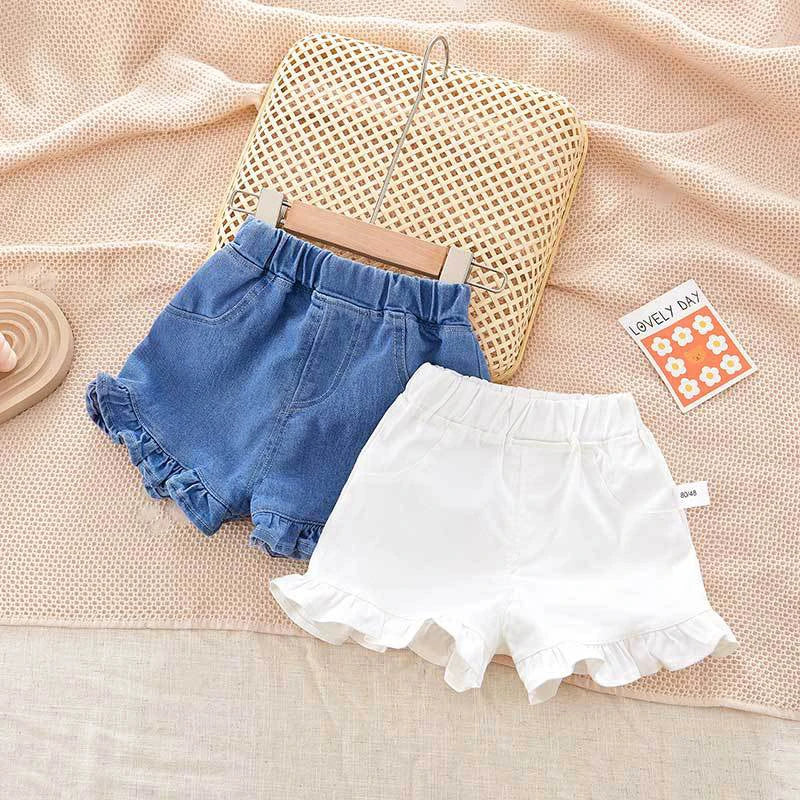 Summer Kid's Pants Fashion Girls New Denim Ruffle Shorts Children's Wear Teenage Girl Jeans 4-6Y