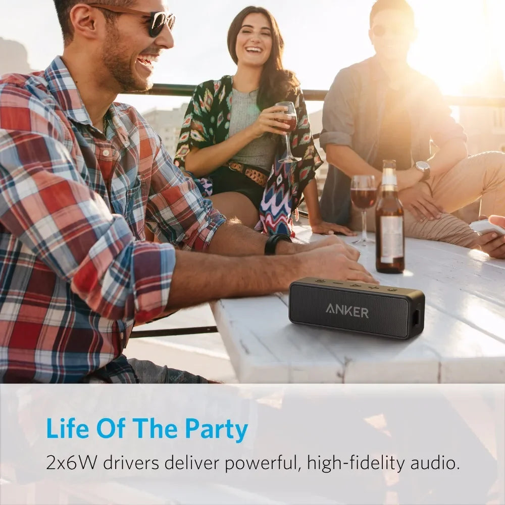 Anker Soundcore 2 draagbare draadloze Bluetooth-luidspreker, betere bas, 24 uur afspeeltijd, 20 meter Bluetooth-bereik, IPX7-waterbestendigheid