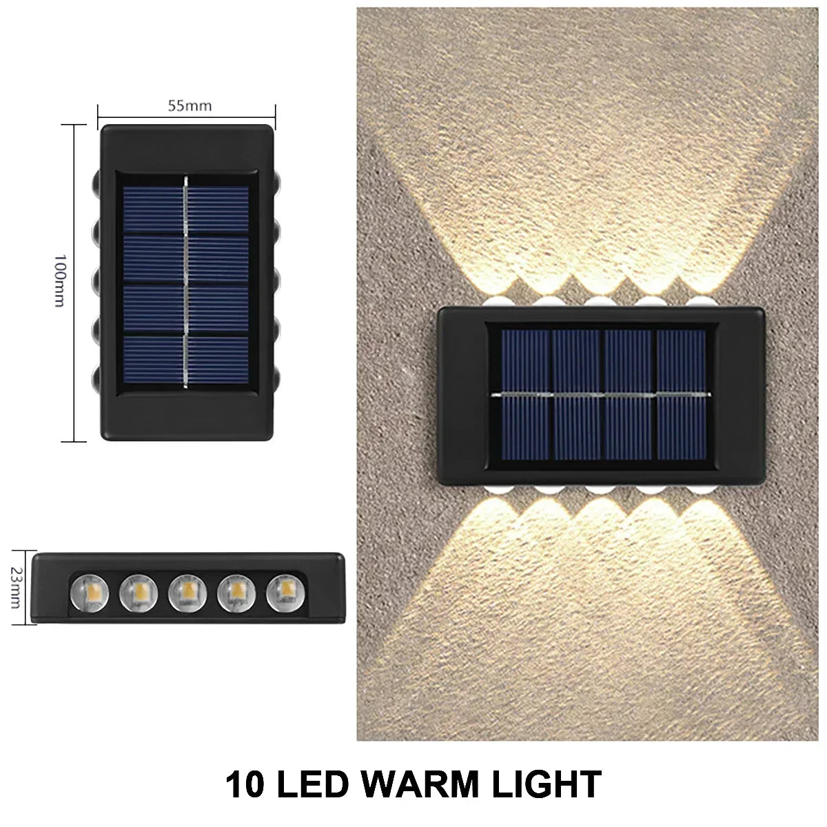 Buitenzonne-LED-wandlampen, waterdichte LED-zonnelamp, op- en neergaande lichtgevende verlichting voor tuin, balkon, tuin, straatdecoratielampen