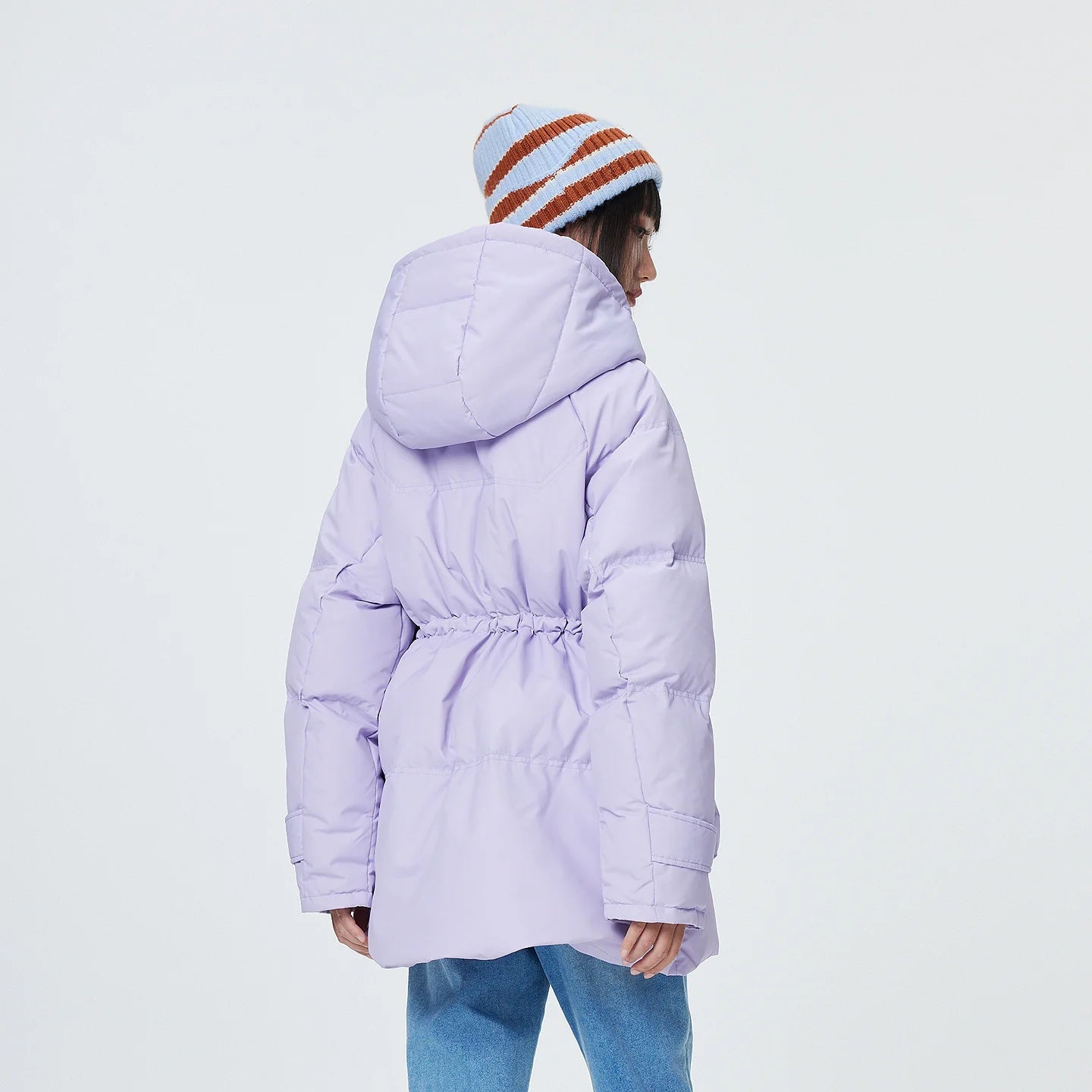 Women's Winter Warm Oversized Long Hooded Down Jacket, Adjustable Pig Nose, Buckle Waist Belt Utility Duck Down Parka For Ladies