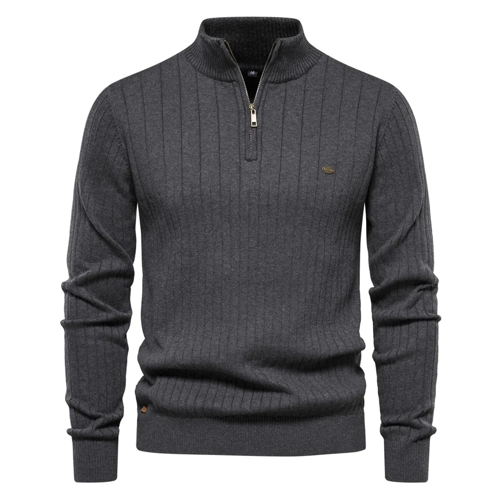 Men's Autumn Quarter Zipper Mock Neck Pullover Sweaters For Men Quality Warm Winter Cotton Knitted Men's Sweaters