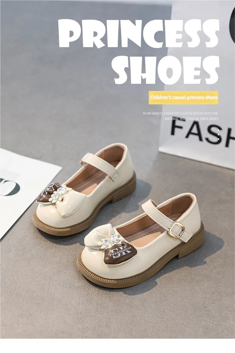 Stijlvolle leren strikschoenen voor meisjes, lente 2025, nieuwe mode, prinsessenschoenen voor bruiloften, kinderen, antislip, zachte zool, Mary Janes