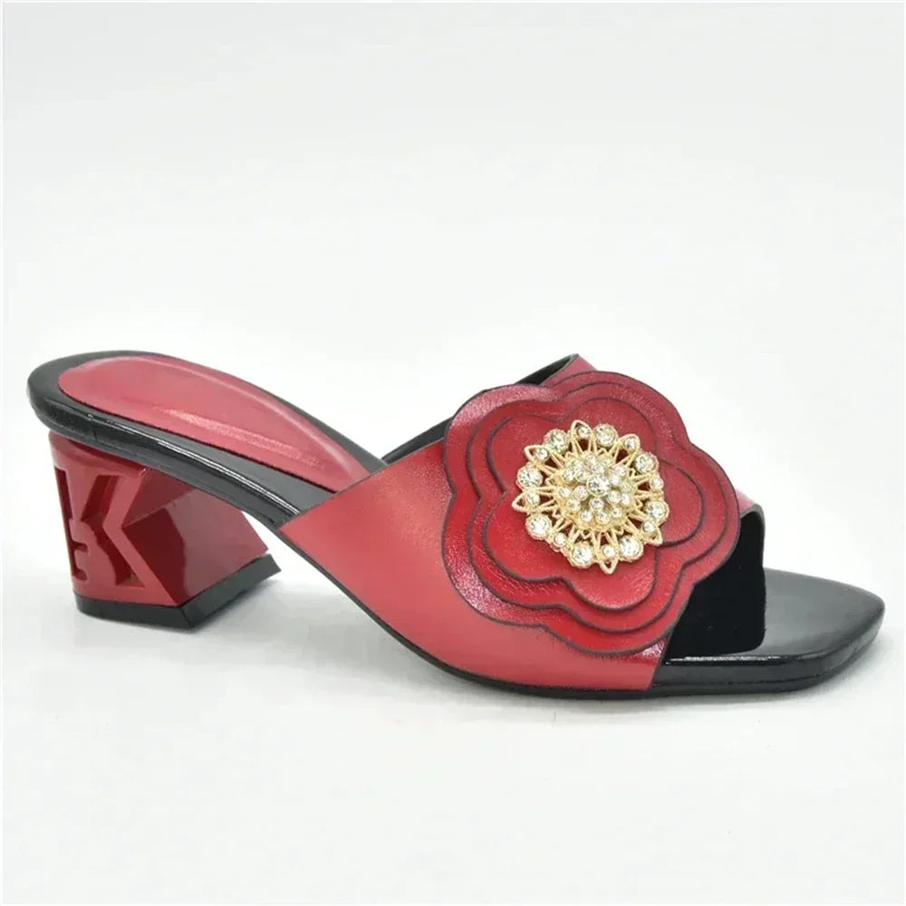 Italian Party Shoes Decorated with Big Rhinestone Women's Shoes Sexy Ladies' Open Toe Designed Pumps