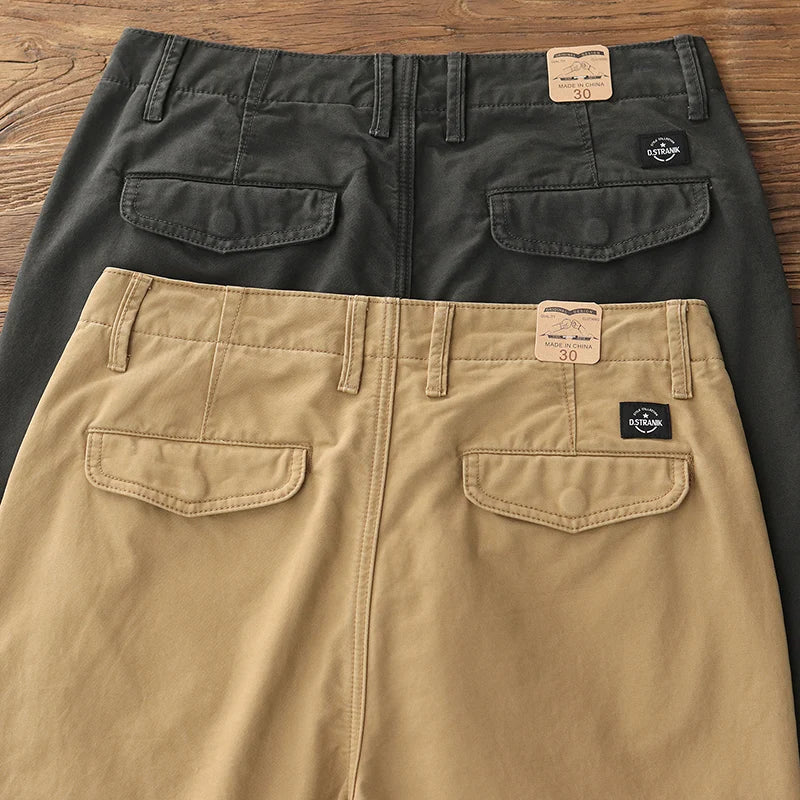 Spring Autumn New American Retro Twill Amekaji Chino Cargo Pants Men's Simple 100% Cotton Washed Straight Casual Trousers