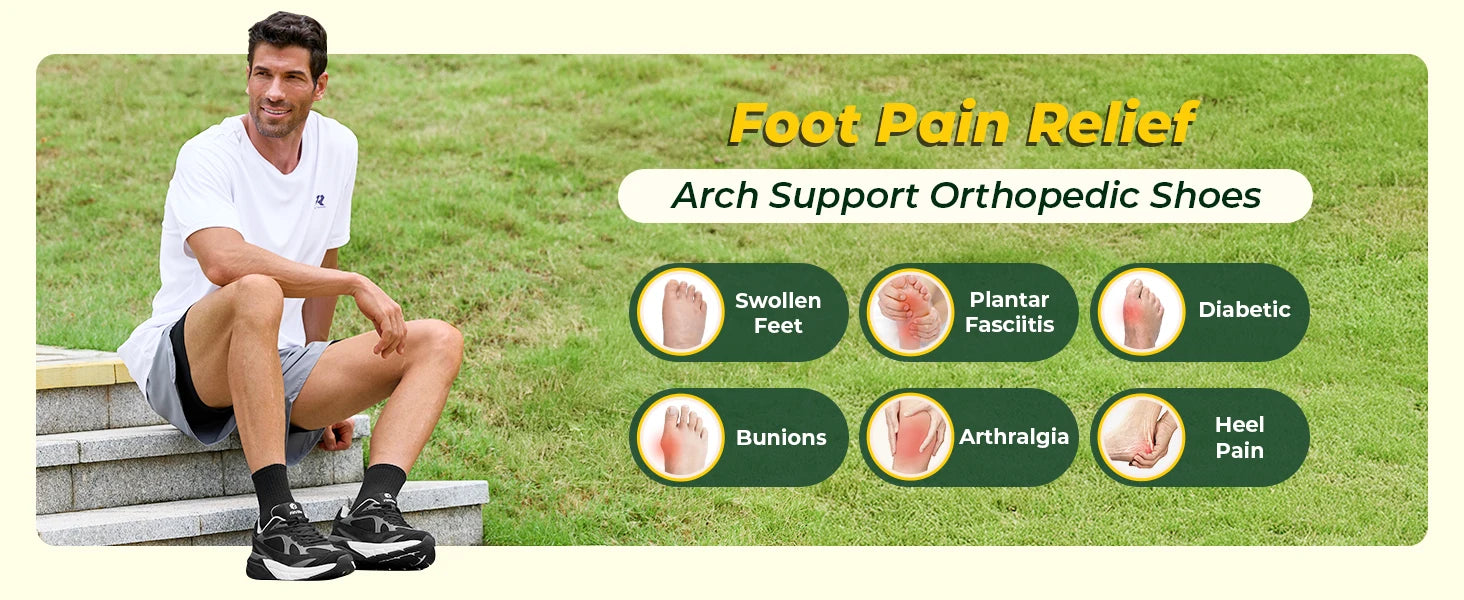Men's Extra Wide Cushioned Sports Walking Shoes For Swollen Feet, Flat Feet, And Arch Fit - Suitable For Heel Pain Relieve
