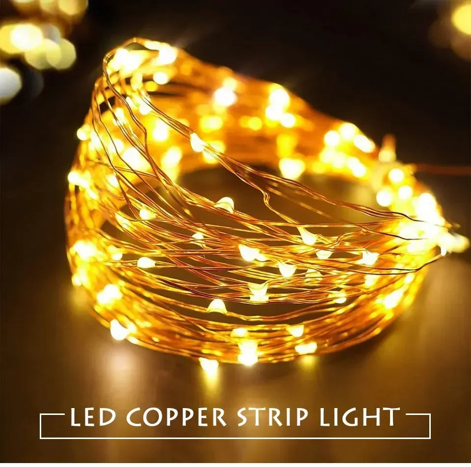 2M 5M 10M LED-lichtsnoer op batterijen, koperdraad, slingerverlichting, buiten, tuin, bruiloft, feest, kerstboomdecoratie