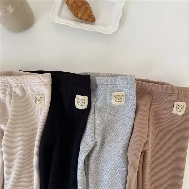 New Autumn Kids Leggings Girls Cute Bear Fur Padded Skinny Pants Children Warm Cartoon Elastic Leggings 4-6Y Girls