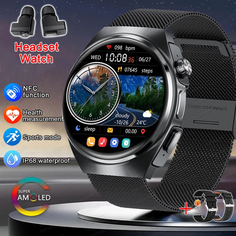 NFC Smart Watch Headset Two In One NFC Multiple Sports Track Health Monitor Sport Tracker Custom dial Watch - Compatible with HUAWEI, & Xiaomi IOS