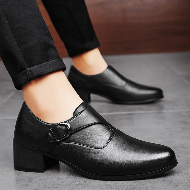 Stylish Men Formal High Heel Dress Shoes Trendy Style Male Business Officer Oxfords Fashionable Youth Party Evening Shoes