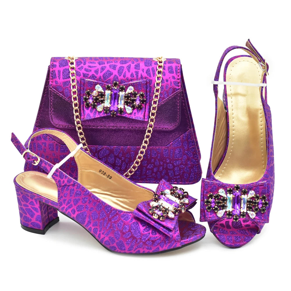Green Colour Shoe and Bag Set for Party in Woman Italian Crystal Butterfly-knot Women Pumps Nigerian Lady Shoes and Bag
