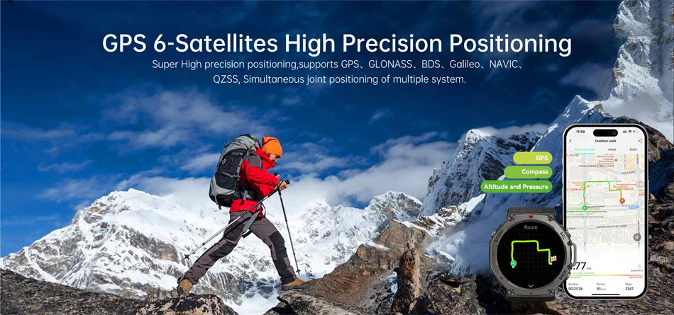 GPS Smartwatch 1,43" HD AMOLED-scherm Ingebouwde GPS Bluetooth-oproepen Waterdicht zwemkompas GPS-sportsmartwatch voor mannen