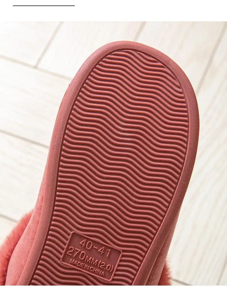 Women's Winter Warm House Fuzzy Slippers Couple Indoor Anti-Skid Plush Lined Bedroom Slides Fluffy Cotton Shoes For Ladies