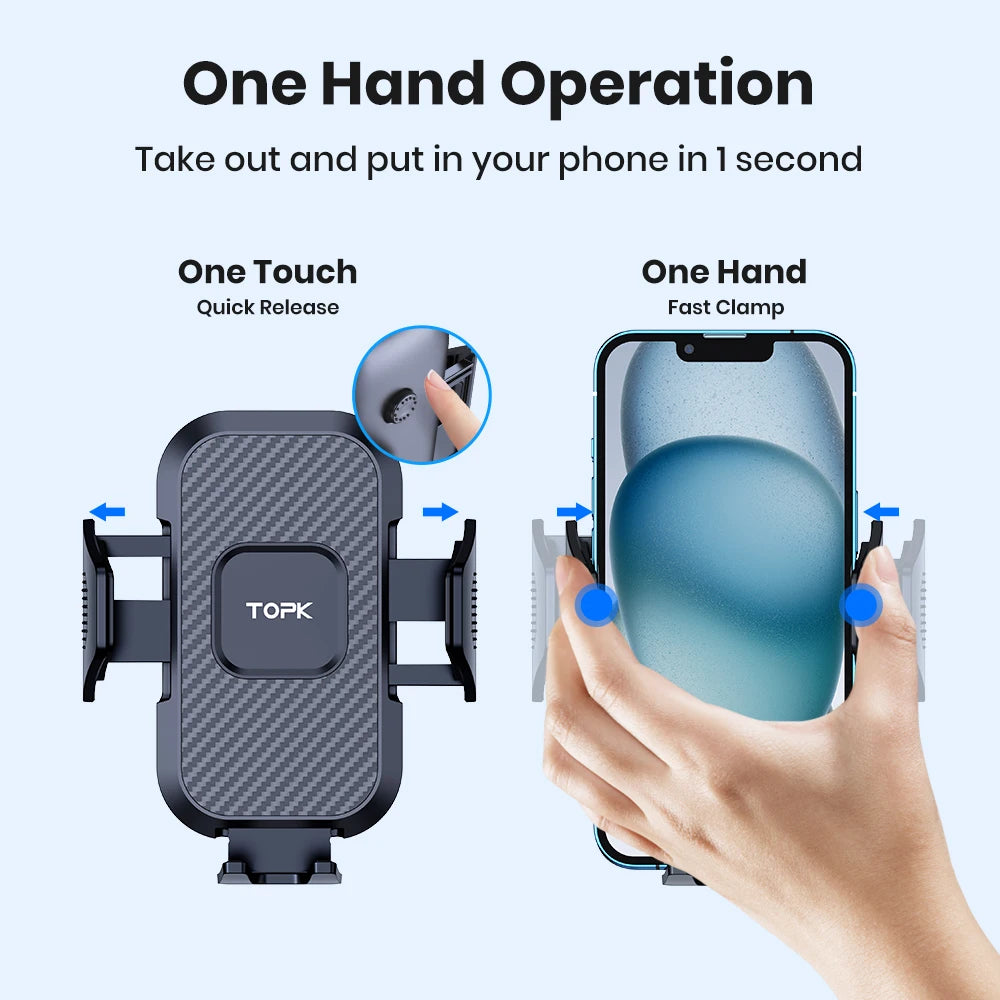 Car Phone Holder Mount,TOPK Upgrade Auto Locking Universal Phone Stand Holder with Hook Clip for Car Air Vent for iPhone Samsung