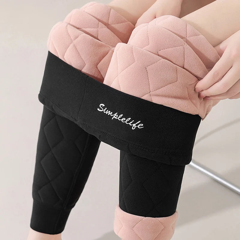Women's High Waist Thick Thermal Pants Winter Windproof Knee Middle Aged Elderly Base Pant Elastic Waist Tummy Control Base Layer