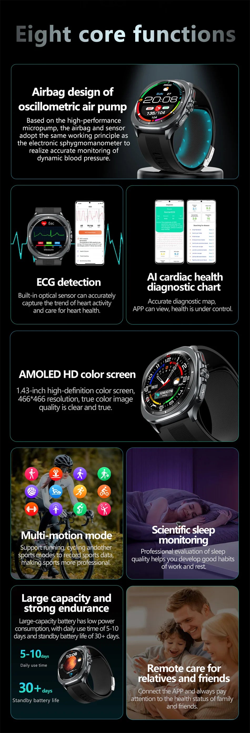 2025 Health track Smartwatch Air Pump Airbag True Blood Pressure Health Measure Smart Watch Men Women Blood oxygen BT Call