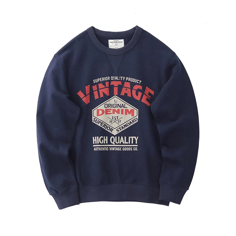 Autumn New American Retro Heavyweight 500g Letter Printed Sweatshirts Men's Fashion 100% Cotton Washed Pullover Casual Sportwear