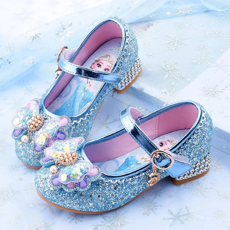 Kid fashion shoes Girls Sandals Frozen 2 Elsa Princess Shoes Little Girls Crystal Shoes Children High Heels Catwalk Show Shoes