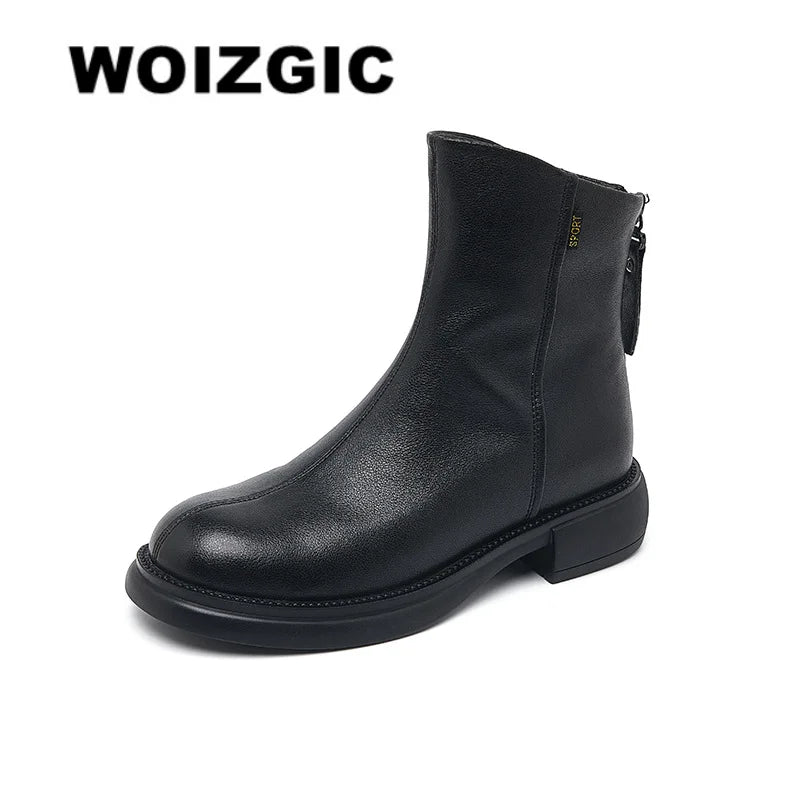 Women's Genuine Leather Female mother Ankle Boots Shoes Split Zipper Winter Fur Plush Warm Autumn Zapateos Mujer Platform
