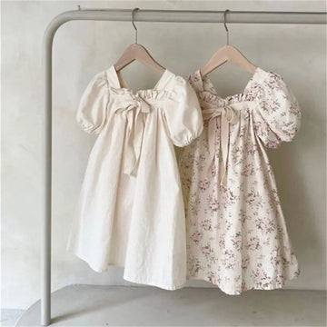 Summer Kids Dress Floral Dress For Girls Short Sleeve A Line Party Dress Girls Clothes 1-6 Years