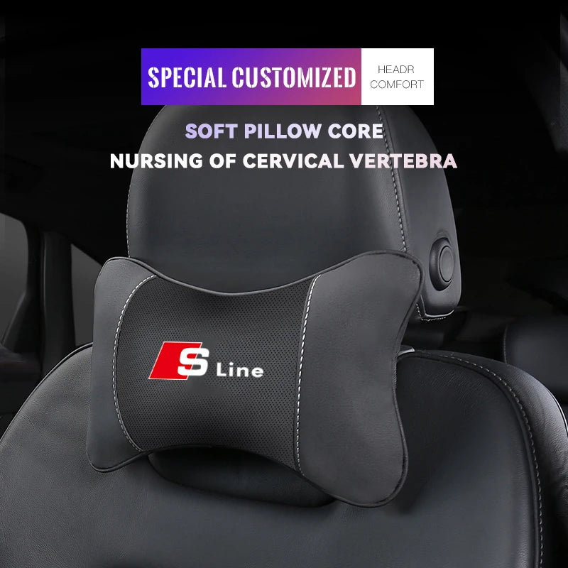 1Pcs Car Seat Headrest Auto Logo Neck Pillow For Audi Sline A1 A3 A4 A6 C7 A5 B8 B7 A7 A8 B9 B6 C6 Q2 Q3 Q5 Q7 Q8 TT S3 S4 S7 S8