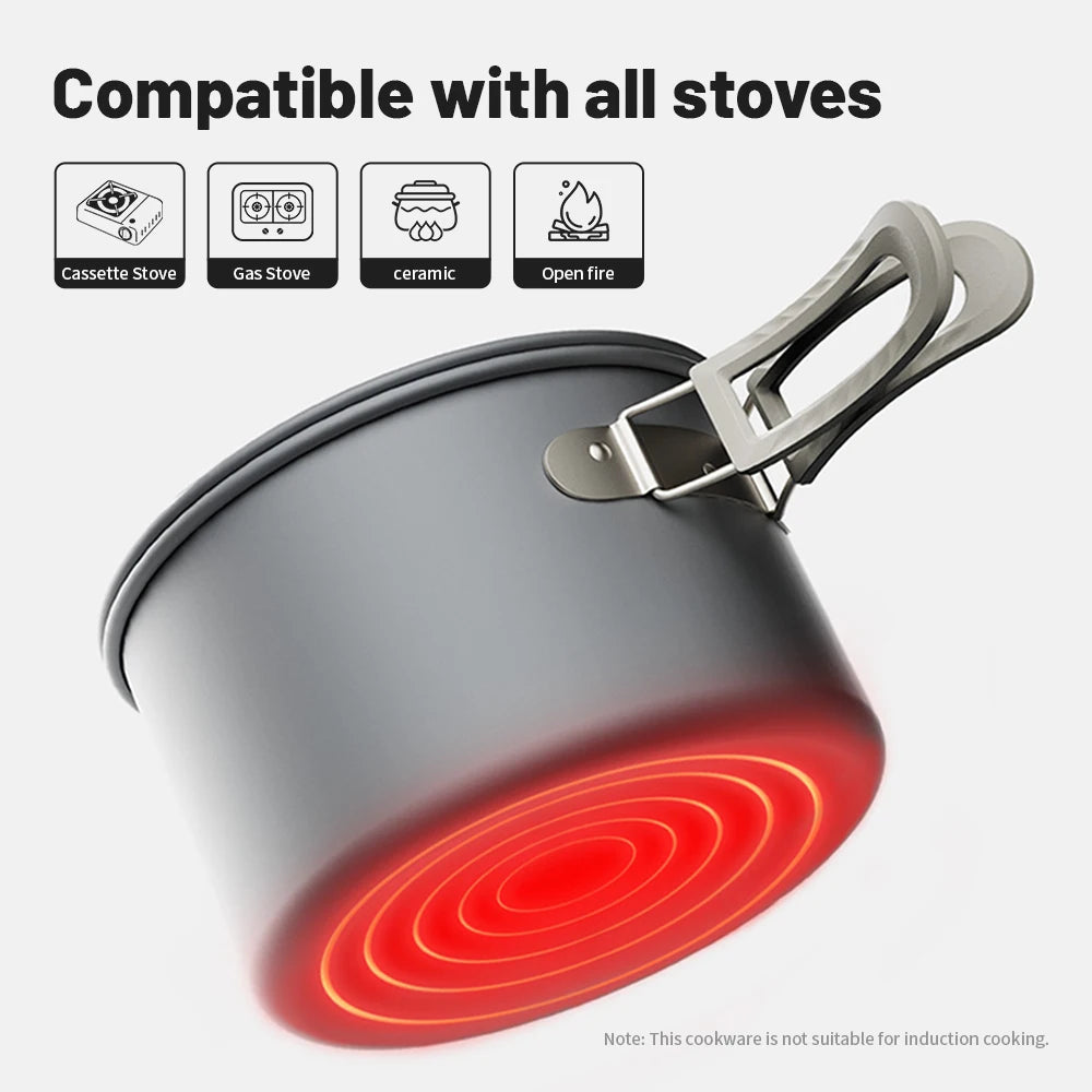 Portable Camping Cookware Set Outdoor Frying Pan Kettle Collapsible Picnic Tableware Kitchenware Furniture