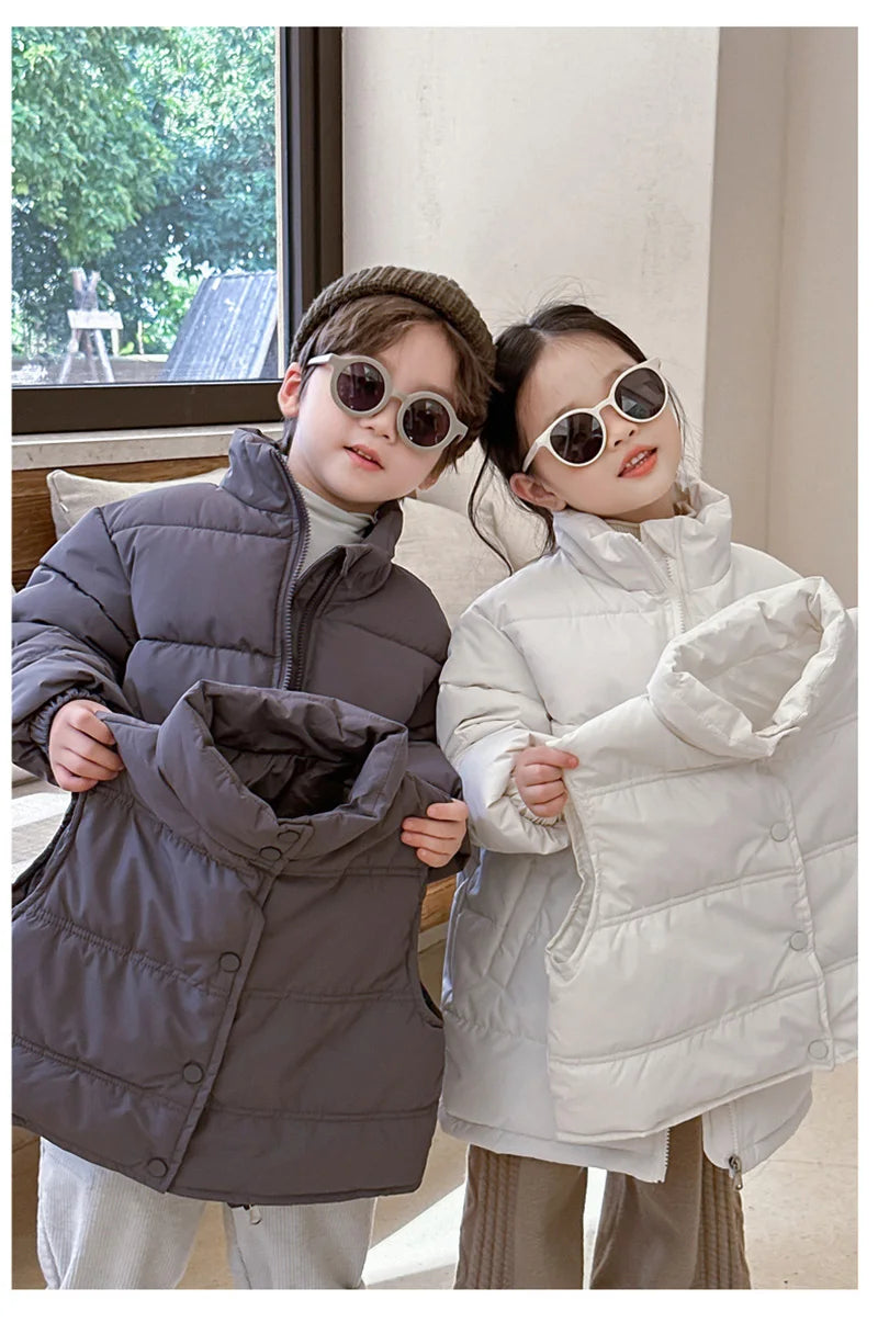 Winter Kids Parkas Thicken Vest And Parkas 2 Pcs Boys Long Parka Cotton Lining Girls Jacket 4-6Y Unisex