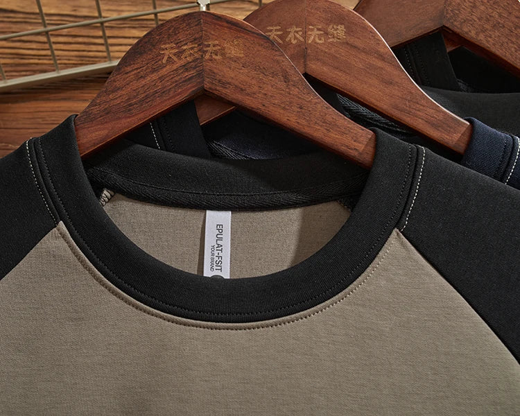 Herfst Nieuwe Amerikaanse Retro Tweekleurige Stiksels Hoodies Heren Gewassen O-hals Trui Gebreide Raglanmouwen Casual Sweatshirts