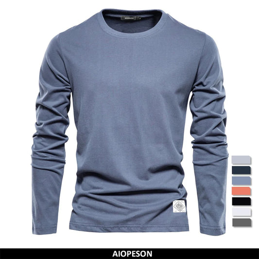 100% katoenen T-shirt met lange mouwen voor heren, effen, lente-informeel, heren-T-shirts, hoge kwaliteit herentops, klassieke kleding, heren-T-shirts