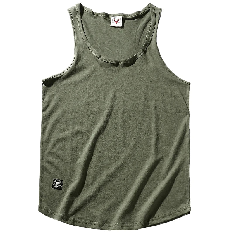 2023 Summer New American Retro Sleeveless O-neck Solid T-shirt Men's Fashion 100% Cotton Washed Old Casual Sports Vest Tops