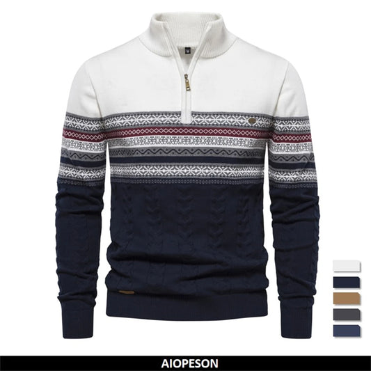 Men's Autumn High Quality Zipper Pullers Warm Winter Cotton Sweaters for Men Ethnic Patterns Casual Male Sweater