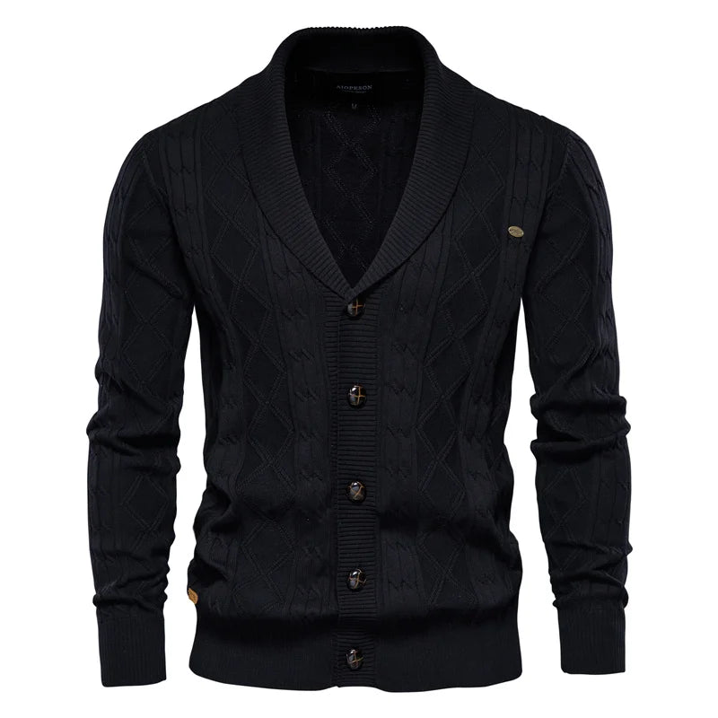Men's Spliced Cardigan Streetwear Casual High Quality Cotton Sweater Winter Fashion Brand Cardigans for Men