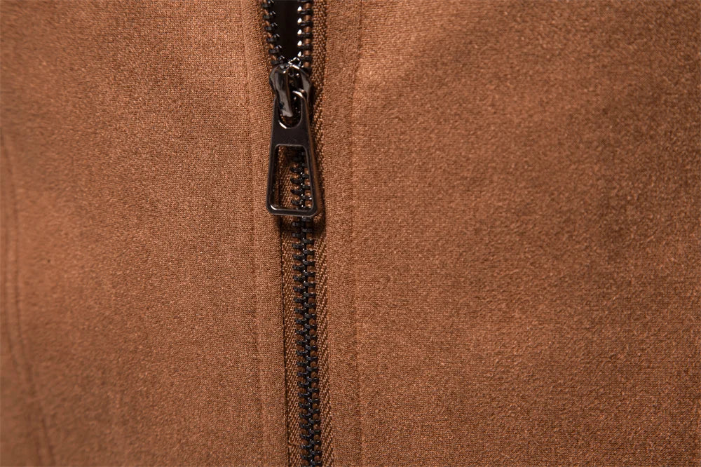 Men's Brown Suede Turn Down Collar Jacket Casual Business Faux Leather Trucker Jackets Coat For Men