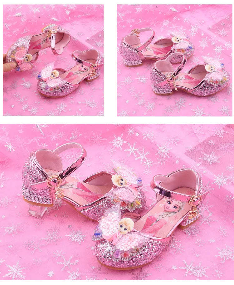 New Elsa Shoes For Girls Cartoon Leather Children Shoes Frozen Princess Kids Shoes Girl Sandals Dress Snow Queen Sandal Koreans