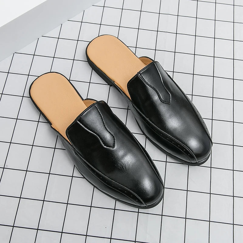 Youth Designer Summer Half Drag Shoes Breathable Men Slip-on Casual Loafers Flat Bottom Walking Slippers