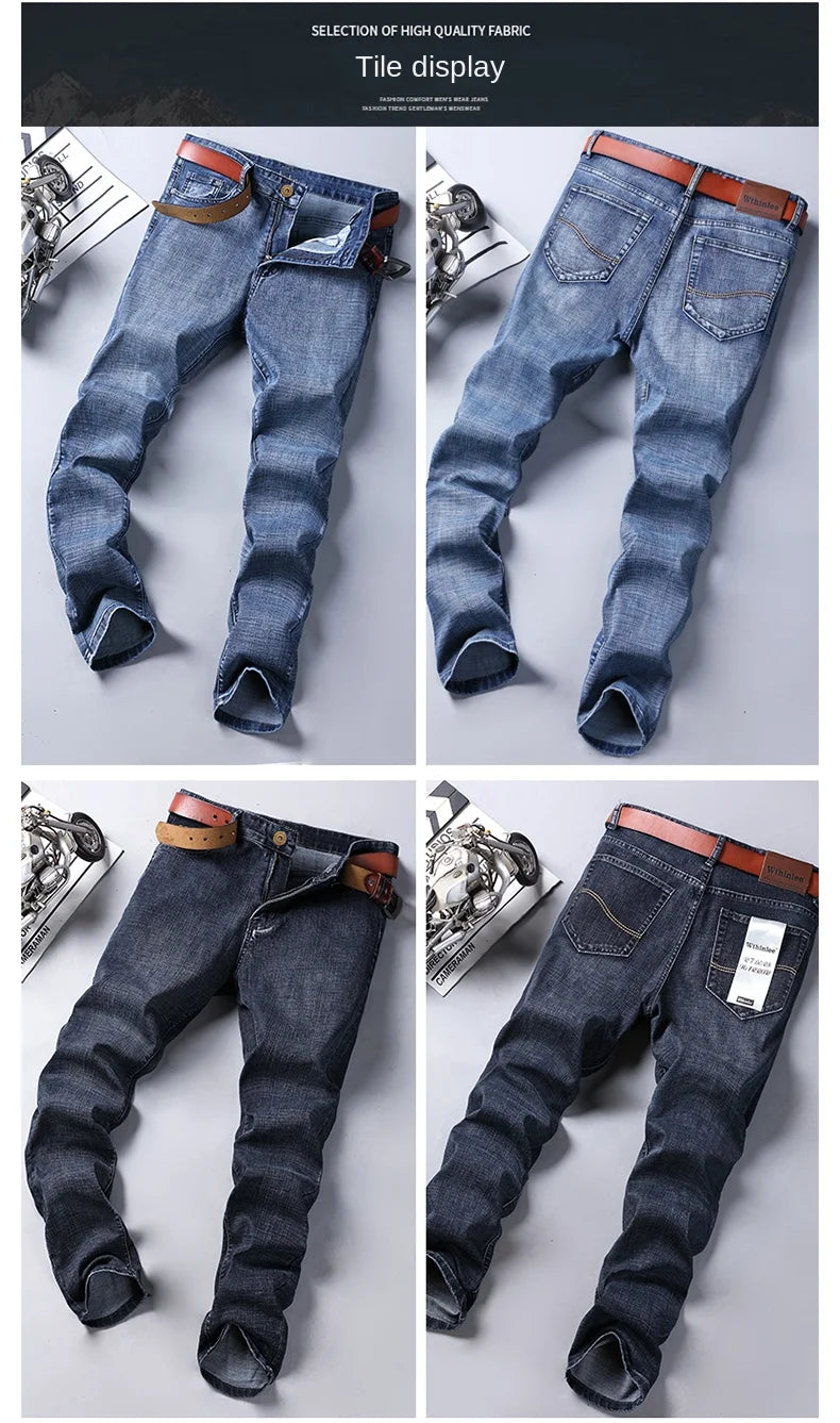 New Business Men's Jeans Casual Straight Stretch Fashion Classic Blue Black Work Denim Trousers Male Brand Clothing