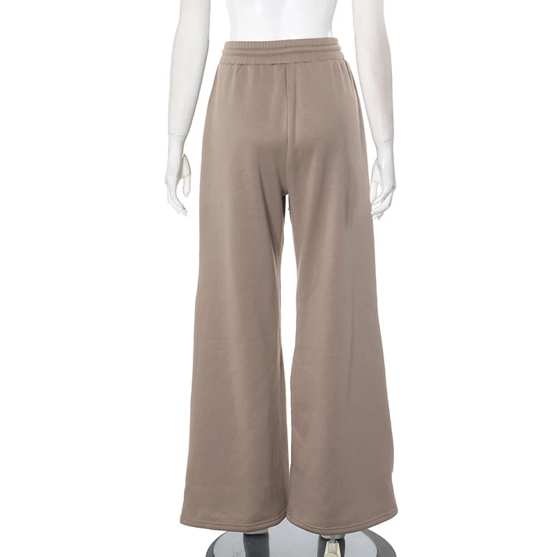 Zip Hollow Pants Street Fashion Trend Casual Sportief Effen Chic Devise Onregelmatig Basic Hipster Wijde Broeken Voor Vrouwen