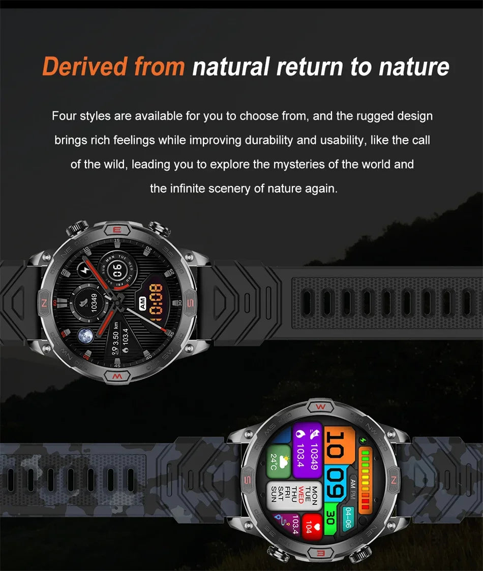 Outdoor Military Smart Watch Men Compass GPS Track Bluetooth Call IP68 Waterproof AMOLED Screen Smartwatch Compatible with Android IOS