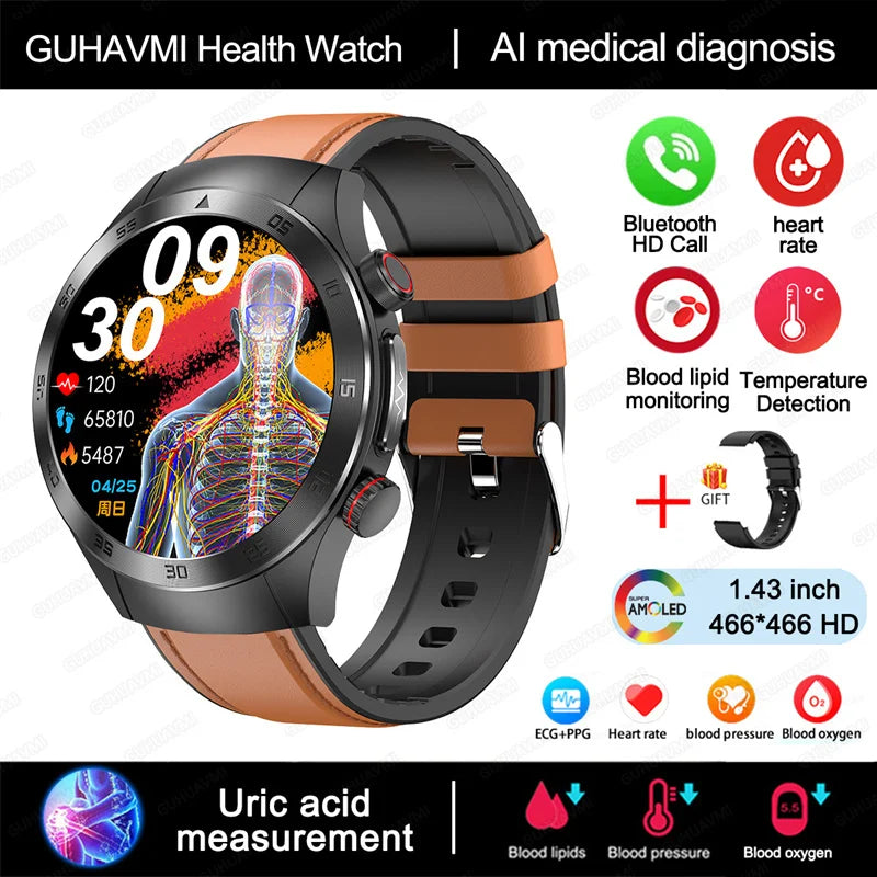 2025 New Smart Watch ECG+PPG Laser Treatment Blood Lipid Heart Rate Blood Pressure Health Sport Smartwatch For Men - Compatible with Huawei & Xiaomi IOS